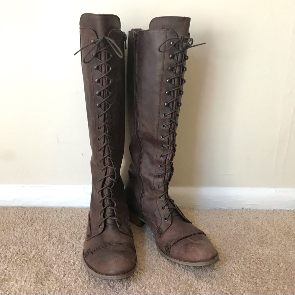 Leather Lace Up Knee Boots